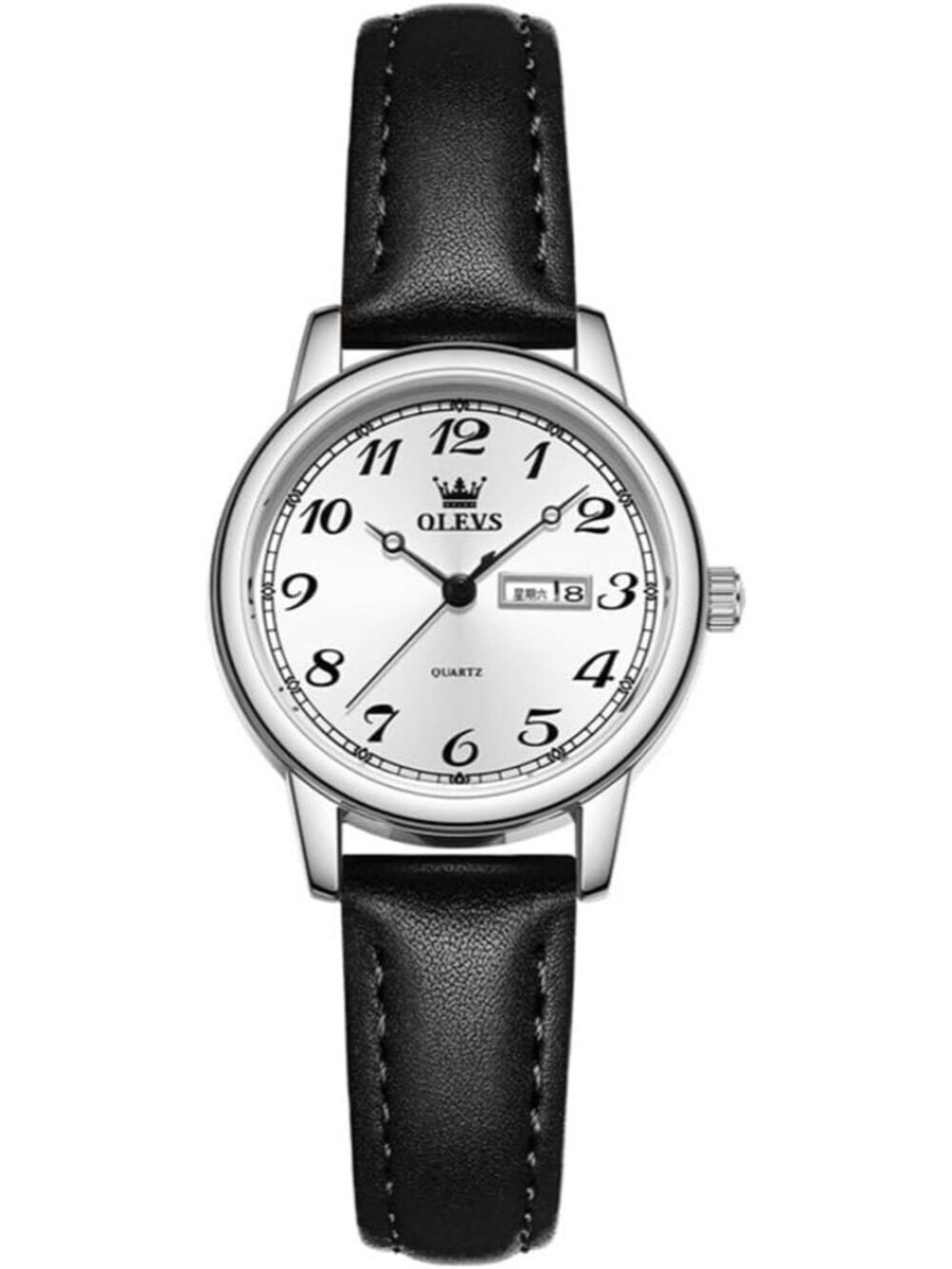 Olevs Women's Silver Black Vintage Leather Waterproof Reloj Mujer Luxury Watch